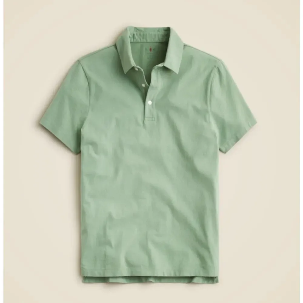 J.Crew Sueded Jersey Cotton Polo Shirt Mens M Tall Green Short Sleeve Pullover